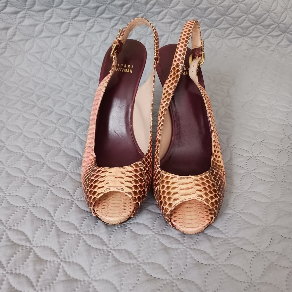 Stuart Weitzman Multi Color Embossed Leather Heel… - image 4